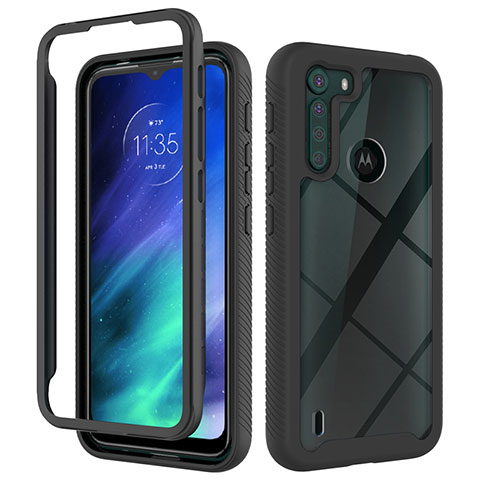 Motorola Moto One Fusion用360度 フルカバー ハイブリットバンパーケース クリア透明 プラスチック カバー モトローラ ブラック