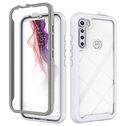 Motorola Moto One Fusion Plus用360度 フルカバー ハイブリットバンパーケース クリア透明 プラスチック カバー モトローラ ホワイト