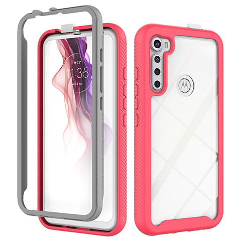 Motorola Moto One Fusion Plus用360度 フルカバー ハイブリットバンパーケース クリア透明 プラスチック カバー モトローラ ローズレッド