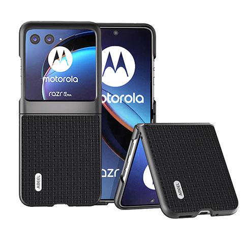 Motorola Moto Razr 40 Ultra 5G用シリコンケース ソフトタッチラバー レザー柄 カバー BH4 モトローラ ブラック