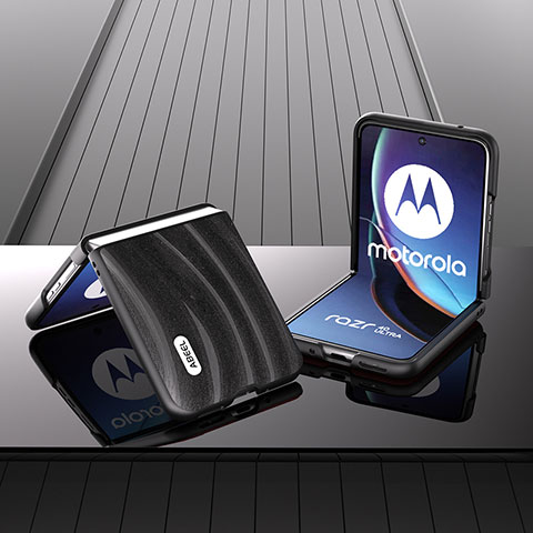 Motorola Moto Razr 40 Ultra 5G用シリコンケース ソフトタッチラバー レザー柄 カバー B03H モトローラ ブラック