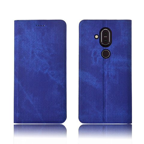 Nokia 7.1 Plus用手帳型 布 スタンド ノキア ネイビー