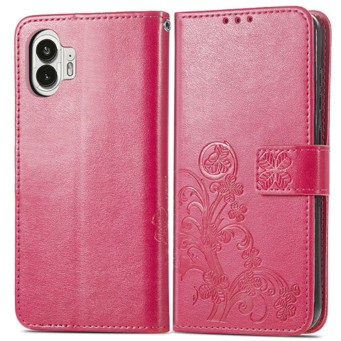 Nothing Phone 2用手帳型 レザーケース スタンド 花 カバー Nothing Phone ローズレッド