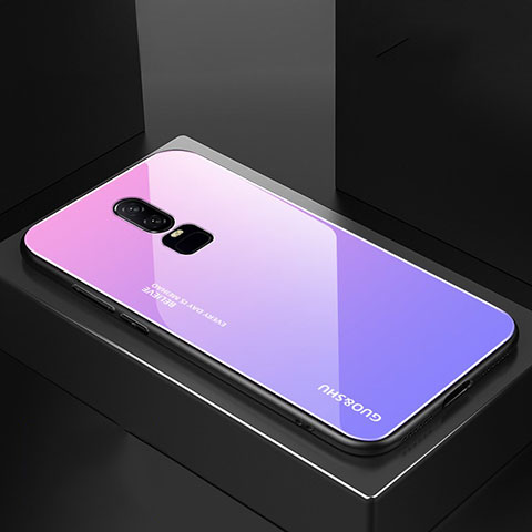 OnePlus 6用ハイブリットバンパーケース プラスチック 鏡面 虹 グラデーション 勾配色 カバー OnePlus パープル