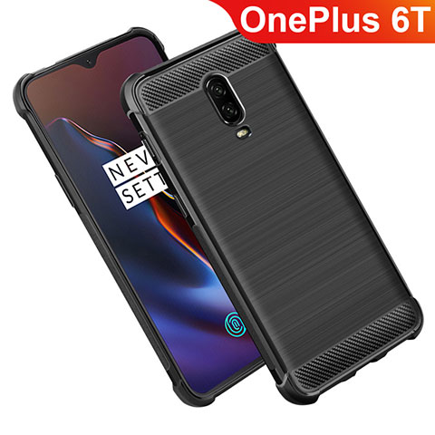 OnePlus 6T用シリコンケース ソフトタッチラバー ツイル OnePlus ブラック