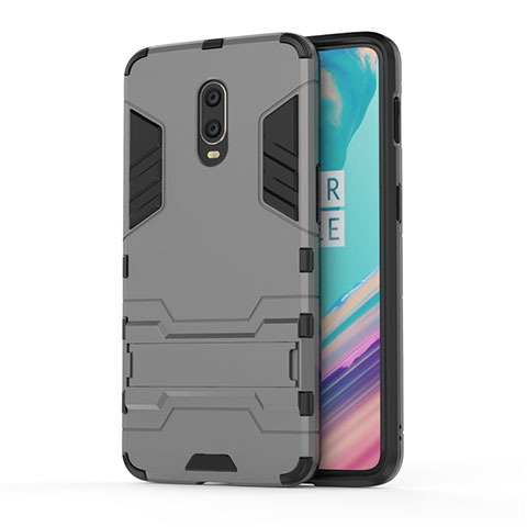 OnePlus 7用ハイブリットバンパーケース スタンド プラスチック 兼シリコーン カバー OnePlus グレー