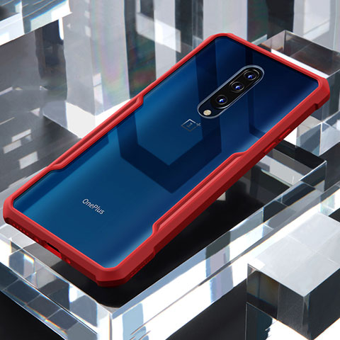 OnePlus 7 Pro用ハイブリットバンパーケース クリア透明 プラスチック 鏡面 カバー OnePlus レッド