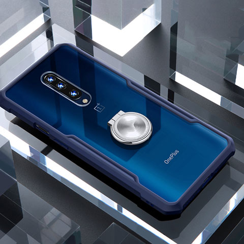 OnePlus 7 Pro用360度 フルカバーハイブリットバンパーケース クリア透明 プラスチック 鏡面 アンド指輪 マグネット式 OnePlus ネイビー