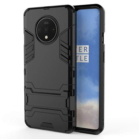 OnePlus 7T用ハイブリットバンパーケース スタンド プラスチック 兼シリコーン カバー R01 OnePlus ブラック