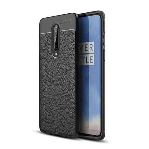 OnePlus 8用シリコンケース ソフトタッチラバー レザー柄 カバー OnePlus ブラック