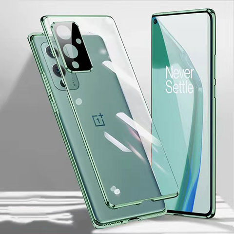 OnePlus 9 5G用ケース 高級感 手触り良い アルミメタル 製の金属製 360度 フルカバーバンパー 鏡面 カバー P03 OnePlus グリーン