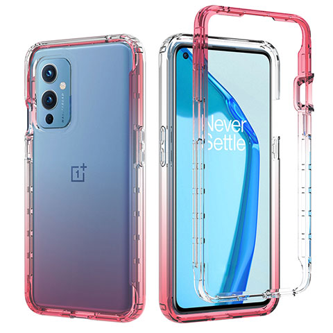 OnePlus 9 5G用前面と背面 360度 フルカバー 極薄ソフトケース シリコンケース 耐衝撃 全面保護 バンパー 勾配色 透明 JX1 OnePlus レッド