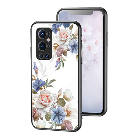 OnePlus 9 Pro 5G用ハイブリットバンパーケース プラスチック 鏡面 花 カバー OnePlus ホワイト