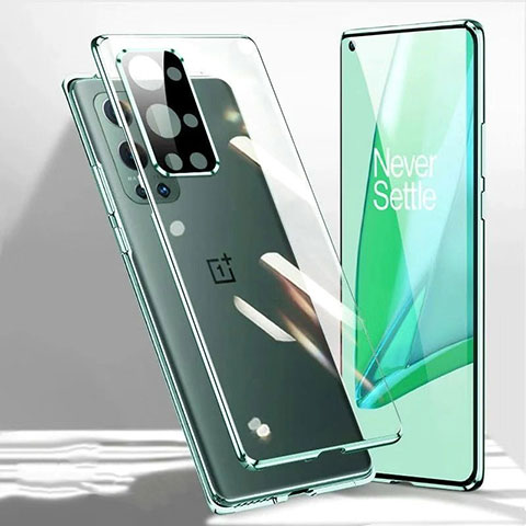 OnePlus 9R 5G用ケース 高級感 手触り良い アルミメタル 製の金属製 360度 フルカバーバンパー 鏡面 カバー P01 OnePlus グリーン