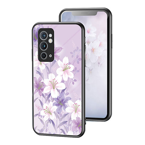 OnePlus 9RT 5G用ハイブリットバンパーケース プラスチック 鏡面 花 カバー OnePlus ラベンダー