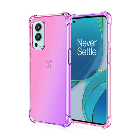 OnePlus Nord 2 5G用極薄ソフトケース グラデーション 勾配色 クリア透明 OnePlus ローズレッド