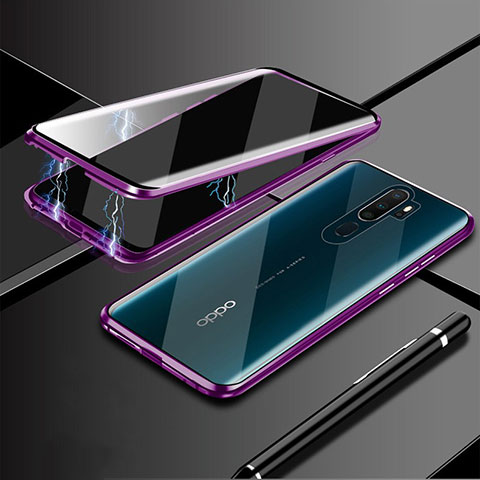 Oppo A11用ケース 高級感 手触り良い アルミメタル 製の金属製 360度 フルカバーバンパー 鏡面 カバー M02 Oppo パープル