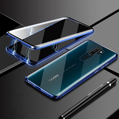 Oppo A11用ケース 高級感 手触り良い アルミメタル 製の金属製 360度 フルカバーバンパー 鏡面 カバー M02 Oppo ネイビー