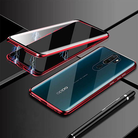 Oppo A11X用ケース 高級感 手触り良い アルミメタル 製の金属製 360度 フルカバーバンパー 鏡面 カバー M02 Oppo レッド