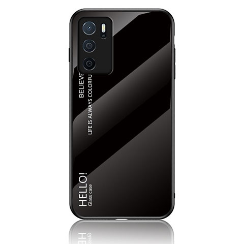 Oppo A16s用ハイブリットバンパーケース プラスチック 鏡面 虹 グラデーション 勾配色 カバー LS1 Oppo ブラック