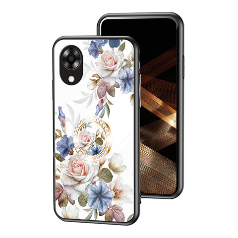 Oppo A17K用ハイブリットバンパーケース プラスチック 鏡面 花 カバー S01 Oppo ホワイト