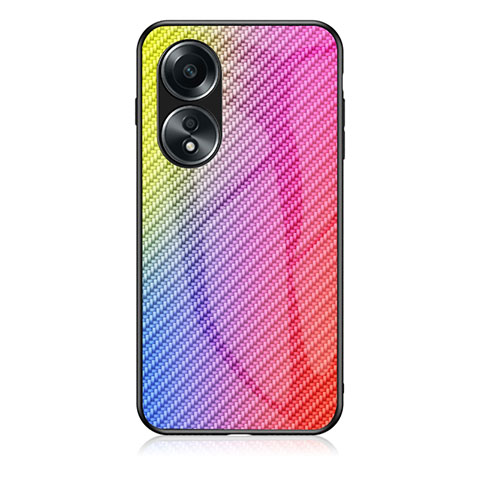 Oppo A18用ハイブリットバンパーケース プラスチック 鏡面 虹 グラデーション 勾配色 カバー LS2 Oppo ピンク