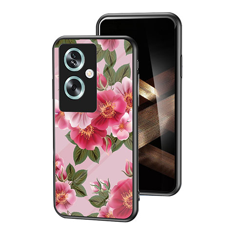 Oppo A2 5G用ハイブリットバンパーケース プラスチック 鏡面 花 カバー Oppo レッド