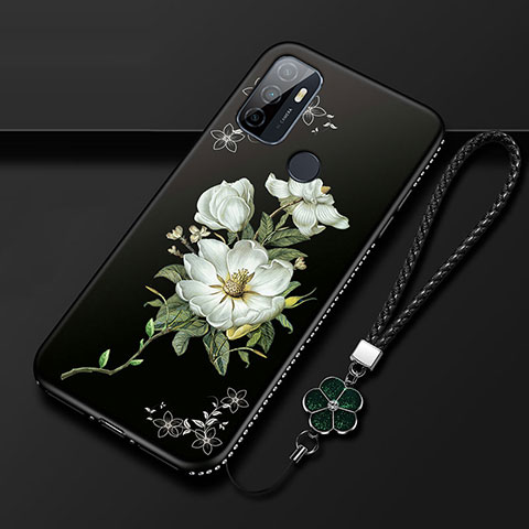 Oppo A33用シリコンケース ソフトタッチラバー 花 カバー A01 Oppo ブラック