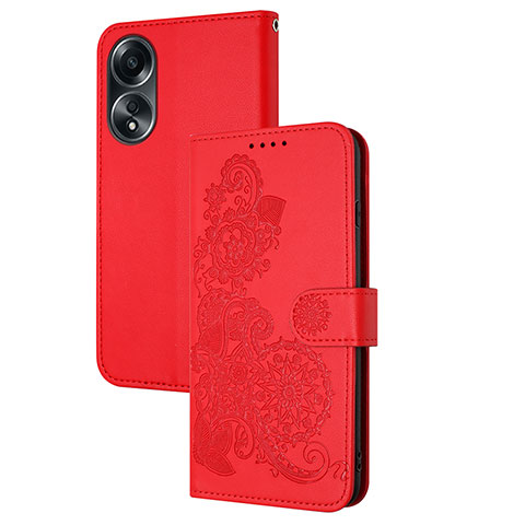 Oppo A38用手帳型 レザーケース スタンド 花 カバー Y01X Oppo レッド