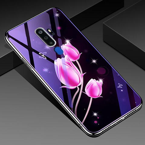 Oppo A5 (2020)用ハイブリットバンパーケース プラスチック 鏡面 花 カバー Oppo ピンク