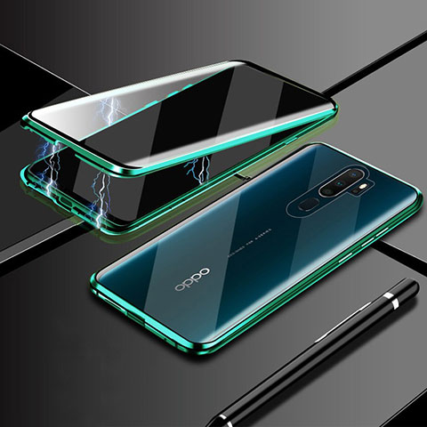 Oppo A5 (2020)用ケース 高級感 手触り良い アルミメタル 製の金属製 360度 フルカバーバンパー 鏡面 カバー M02 Oppo グリーン
