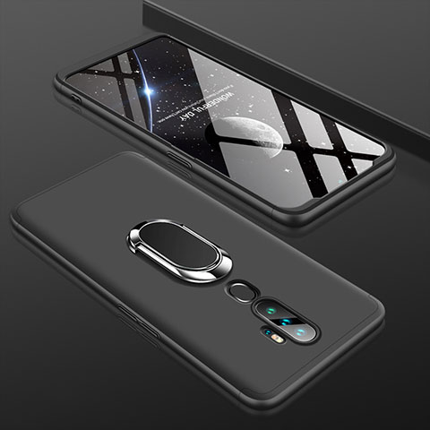 Oppo A5 (2020)用ハードケース プラスチック 質感もマット 前面と背面 360度 フルカバー アンド指輪 Oppo ブラック