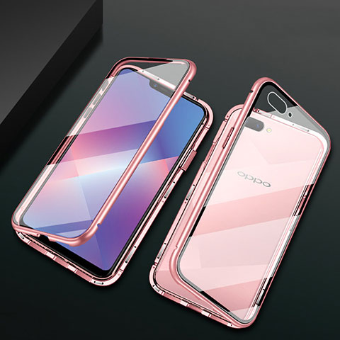 Oppo A5用ケース 高級感 手触り良い アルミメタル 製の金属製 360度 フルカバーバンパー 鏡面 カバー M01 Oppo ローズゴールド