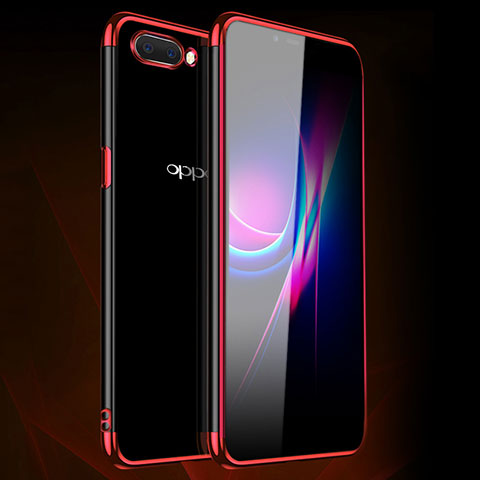 Oppo A5用極薄ソフトケース シリコンケース 耐衝撃 全面保護 クリア透明 H01 Oppo レッド