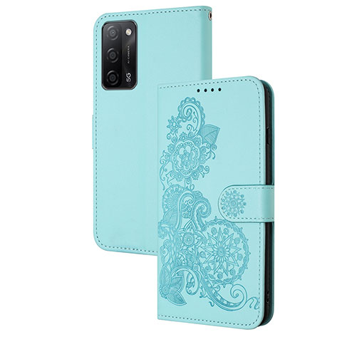 Oppo A55 5G用手帳型 レザーケース スタンド 花 カバー Y01X Oppo ライトブルー