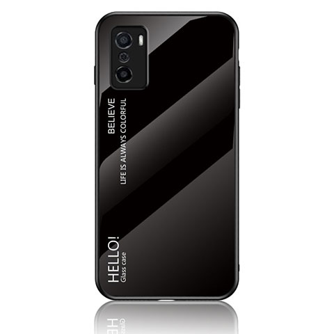 Oppo A55S 5G用ハイブリットバンパーケース プラスチック 鏡面 虹 グラデーション 勾配色 カバー LS1 Oppo ブラック