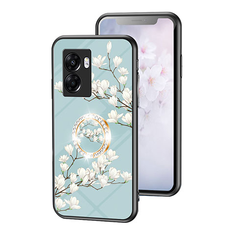 Oppo A57 5G用ハイブリットバンパーケース プラスチック 鏡面 花 カバー S01 Oppo シアン