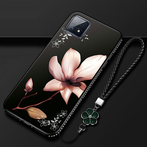 Oppo A72 5G用シリコンケース ソフトタッチラバー 花 カバー S01 Oppo ブラウン