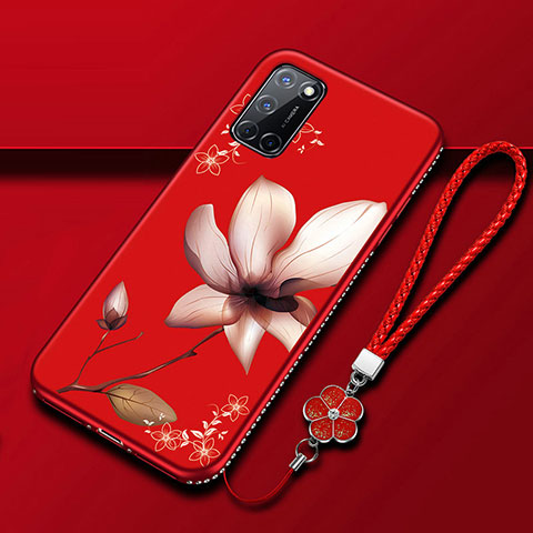 Oppo A72用シリコンケース ソフトタッチラバー 花 カバー S01 Oppo ワインレッド