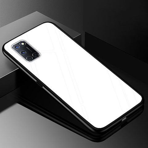 Oppo A72用ハイブリットバンパーケース プラスチック 鏡面 虹 グラデーション 勾配色 カバー Oppo ホワイト