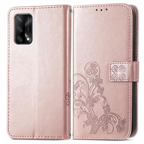 Oppo A74 4G用手帳型 レザーケース スタンド 花 カバー Oppo ピンク