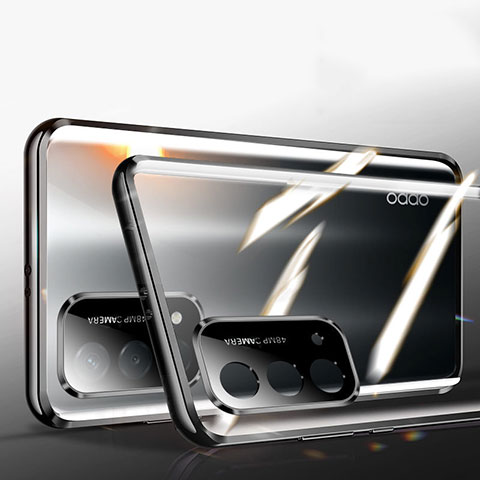 Oppo A74 5G用ケース 高級感 手触り良い アルミメタル 製の金属製 360度 フルカバーバンパー 鏡面 カバー P01 Oppo ブラック