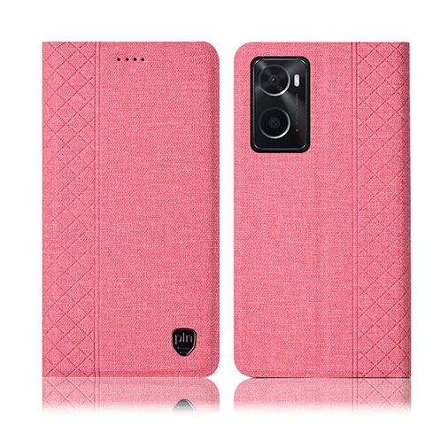 Oppo A76用手帳型 布 スタンド H12P Oppo ピンク