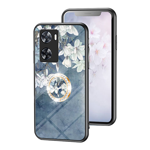 Oppo A77 4G用ハイブリットバンパーケース プラスチック 鏡面 花 カバー S01 Oppo ネイビー