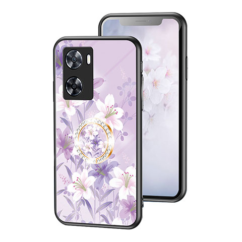 Oppo A77 4G用ハイブリットバンパーケース プラスチック 鏡面 花 カバー S01 Oppo ラベンダー