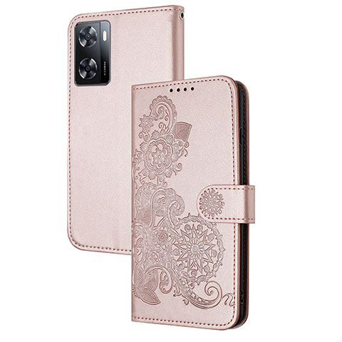 Oppo A77 4G用手帳型 レザーケース スタンド 花 カバー Y01X Oppo ローズゴールド