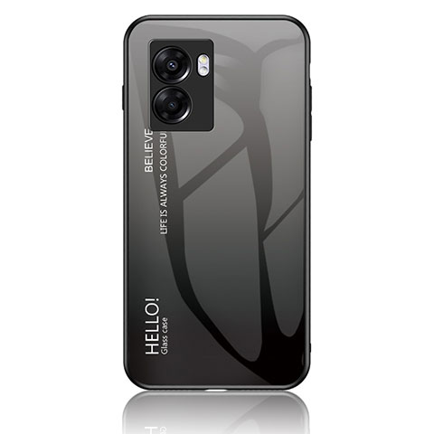 Oppo A77 5G用ハイブリットバンパーケース プラスチック 鏡面 虹 グラデーション 勾配色 カバー LS1 Oppo ダークグレー