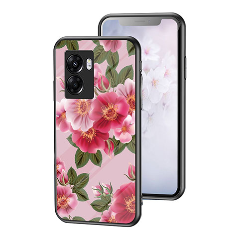 Oppo A77 5G用ハイブリットバンパーケース プラスチック 鏡面 花 カバー Oppo レッド