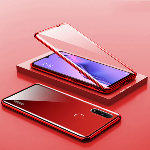 Oppo A8用ケース 高級感 手触り良い アルミメタル 製の金属製 360度 フルカバーバンパー 鏡面 カバー M02 Oppo レッド