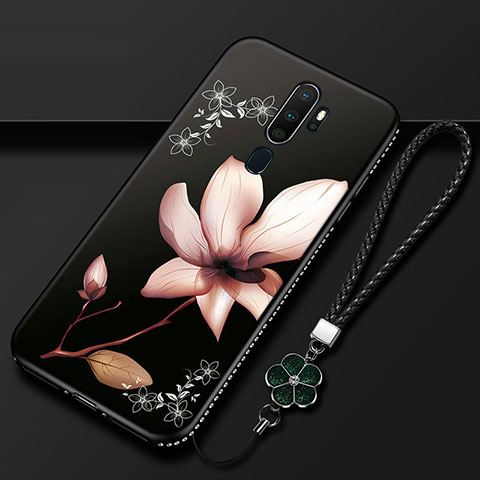 Oppo A9 (2020)用シリコンケース ソフトタッチラバー 花 カバー Oppo ブラウン